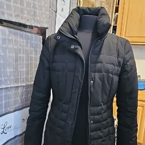 Calvin Klein Black Quilted Women Knee High Coat.